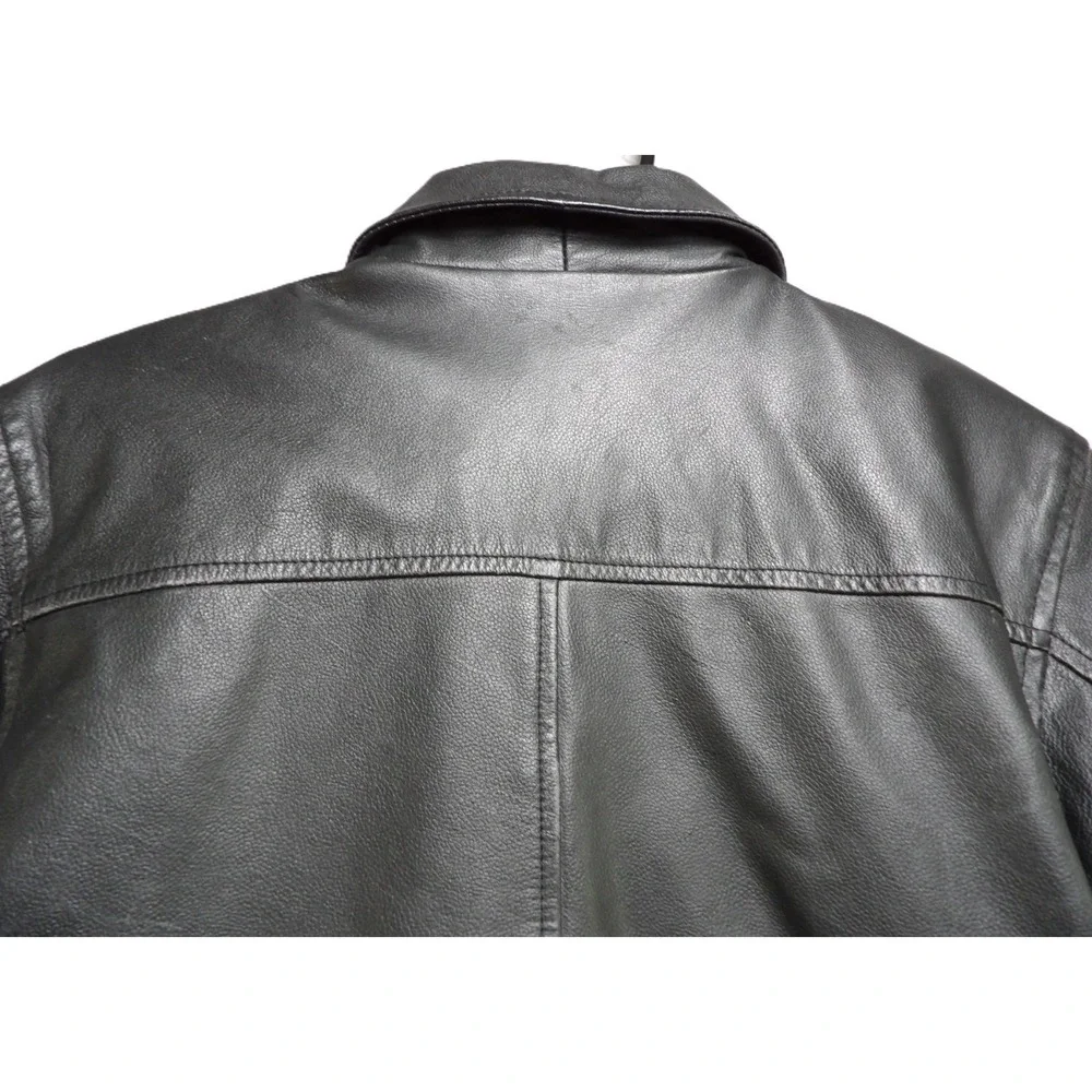 VTG Y2K Gap Black Leather Full Zipper Bomber Jacket Youth Boys M 7-8 Retro Biker